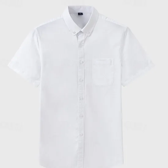 Best OUKU Men's Shirt Dress Shirt Button Up Shirt Solid Color Wedding Party White Sky Blue Gray Short Sleeve Lapel Summer Spring Clothing Apparel Pocket