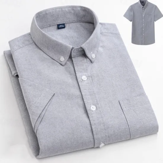 Best OUKU Men's Shirt Dress Shirt Button Up Shirt Solid Color Wedding Party White Sky Blue Gray Short Sleeve Lapel Summer Spring Clothing Apparel Pocket