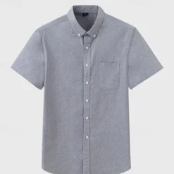 Best OUKU Men's Shirt Dress Shirt Button Up Shirt Solid Color Wedding Party White Sky Blue Gray Short Sleeve Lapel Summer Spring Clothing Apparel Pocket