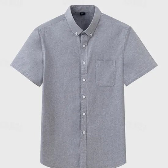 Best OUKU Men's Shirt Dress Shirt Button Up Shirt Solid Color Wedding Party White Sky Blue Gray Short Sleeve Lapel Summer Spring Clothing Apparel Pocket