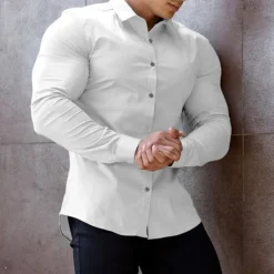 Online OUKU Men's Shirt Dress Shirt Button Up Shirt Plain Wedding Party Black White Red Navy Blue Long Sleeve Lapel Spring & Fall Clothing Apparel