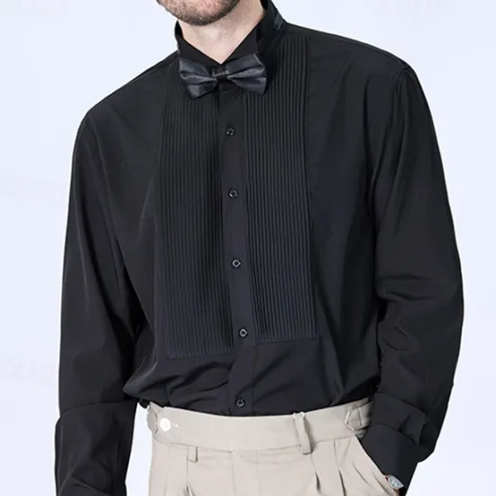 Outlet OUKU Men's Shirt Dress Shirt Button Up Shirt Plain Wedding Party Black Yellow Red Blue Long Sleeve Lapel Spring & Fall Clothing Apparel