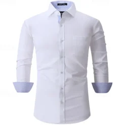 Discount OUKU Men's Shirt Dress Shirt Button Up Shirt Plain Wedding Party Black White Pink Wine Long Sleeve Lapel Spring & Fall Clothing Apparel