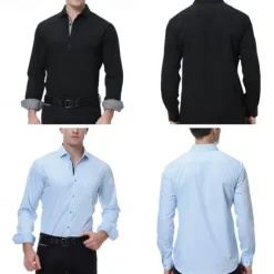 Discount OUKU Men's Shirt Dress Shirt Button Up Shirt Plain Wedding Party Black White Pink Wine Long Sleeve Lapel Spring & Fall Clothing Apparel