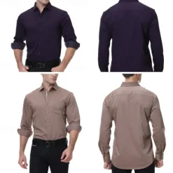 Discount OUKU Men's Shirt Dress Shirt Button Up Shirt Plain Wedding Party Black White Pink Wine Long Sleeve Lapel Spring & Fall Clothing Apparel