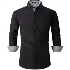 Discount OUKU Men's Shirt Dress Shirt Button Up Shirt Plain Wedding Party Black White Pink Wine Long Sleeve Lapel Spring & Fall Clothing Apparel
