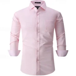 Discount OUKU Men's Shirt Dress Shirt Button Up Shirt Plain Wedding Party Black White Pink Wine Long Sleeve Lapel Spring & Fall Clothing Apparel