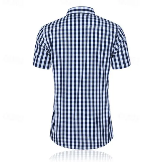 Online OUKU Men's Shirt Dress Shirt Button Up Shirt Plaid Party Work Yellow Red Blue Short Sleeve Lapel Summer Clothing Apparel Front Pocket