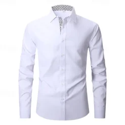 OUKU Men's Shirt Dress Shirt Button Up Shirt Color Block Wedding Daily Light Blue Black White Red Long Sleeve Turndown Spring & Fall Clothing Apparel Printing