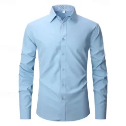 OUKU Men's Shirt Dress Shirt Button Up Shirt Color Block Wedding Daily Light Blue Black White Red Long Sleeve Turndown Spring & Fall Clothing Apparel Printing