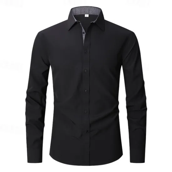 OUKU Men's Shirt Dress Shirt Button Up Shirt Color Block Wedding Daily Light Blue Black White Red Long Sleeve Turndown Spring & Fall Clothing Apparel Printing