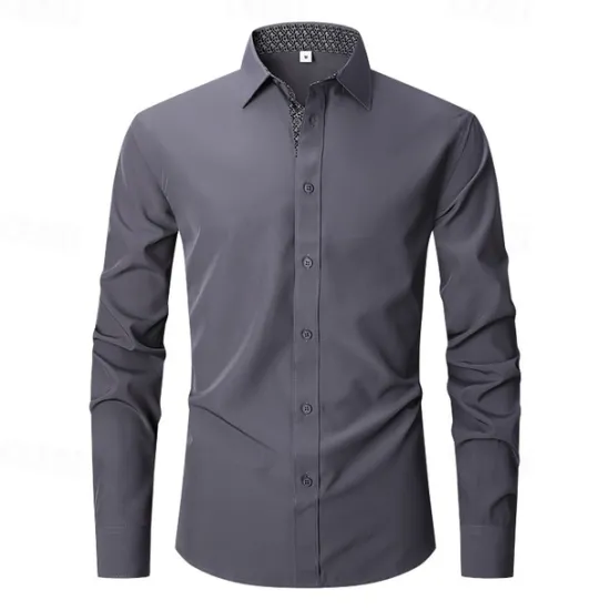 OUKU Men's Shirt Dress Shirt Button Up Shirt Color Block Wedding Daily Light Blue Black White Red Long Sleeve Turndown Spring & Fall Clothing Apparel Printing
