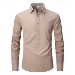 OUKU Men's Shirt Dress Shirt Button Up Shirt Color Block Wedding Daily Light Blue Black White Red Long Sleeve Turndown Spring & Fall Clothing Apparel Printing