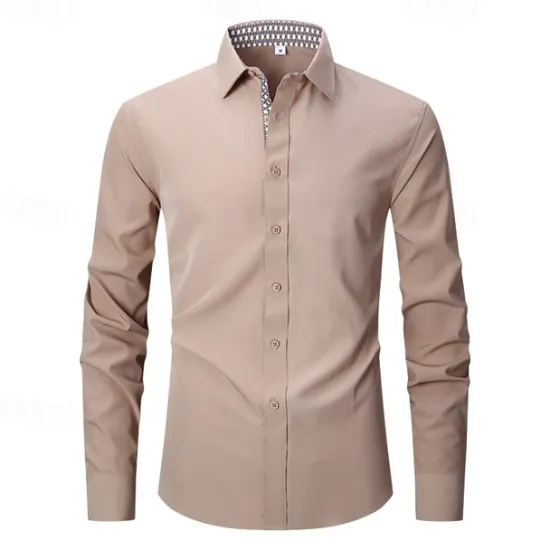 OUKU Men's Shirt Dress Shirt Button Up Shirt Color Block Wedding Daily Light Blue Black White Red Long Sleeve Turndown Spring & Fall Clothing Apparel Printing