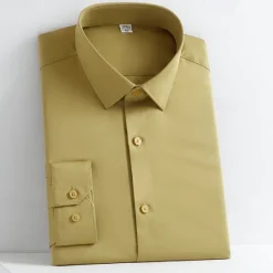 Online OUKU Men's Shirt Dress Shirt Button Up Shirt Solid Color Wedding Party Black White Yellow Light Green Long Sleeve Lapel Spring Fall Clothing Apparel Pocket