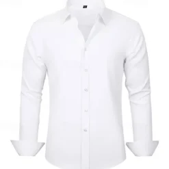 Clearance OUKU Men's Shirt Dress Shirt Button Up Shirt Plain Wedding Party Black White Light Green Pink Long Sleeve Lapel Spring & Fall Clothing Apparel