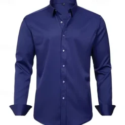 Clearance OUKU Men's Shirt Dress Shirt Button Up Shirt Plain Wedding Party Black White Light Green Pink Long Sleeve Lapel Spring & Fall Clothing Apparel