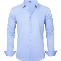 Clearance OUKU Men's Shirt Dress Shirt Button Up Shirt Plain Wedding Party Black White Light Green Pink Long Sleeve Lapel Spring & Fall Clothing Apparel