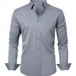Clearance OUKU Men's Shirt Dress Shirt Button Up Shirt Plain Wedding Party Black White Light Green Pink Long Sleeve Lapel Spring & Fall Clothing Apparel