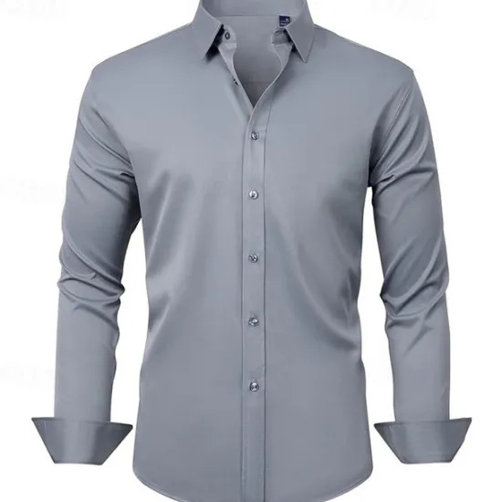 Clearance OUKU Men's Shirt Dress Shirt Button Up Shirt Plain Wedding Party Black White Light Green Pink Long Sleeve Lapel Spring & Fall Clothing Apparel