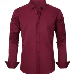 Clearance OUKU Men's Shirt Dress Shirt Button Up Shirt Plain Wedding Party Black White Light Green Pink Long Sleeve Lapel Spring & Fall Clothing Apparel