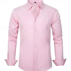 Clearance OUKU Men's Shirt Dress Shirt Button Up Shirt Plain Wedding Party Black White Light Green Pink Long Sleeve Lapel Spring & Fall Clothing Apparel