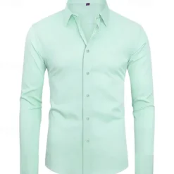 Clearance OUKU Men's Shirt Dress Shirt Button Up Shirt Plain Wedding Party Black White Light Green Pink Long Sleeve Lapel Spring & Fall Clothing Apparel