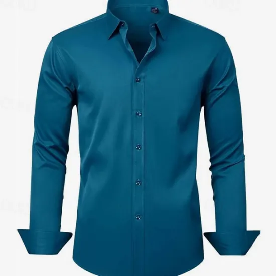 Clearance OUKU Men's Shirt Dress Shirt Button Up Shirt Plain Wedding Party Black White Light Green Pink Long Sleeve Lapel Spring & Fall Clothing Apparel