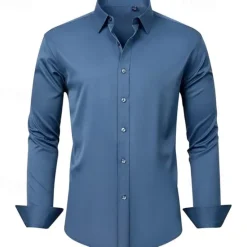 Clearance OUKU Men's Shirt Dress Shirt Button Up Shirt Plain Wedding Party Black White Light Green Pink Long Sleeve Lapel Spring & Fall Clothing Apparel