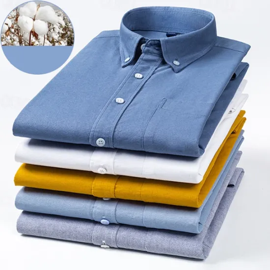 Outlet OUKU Men's Shirt Dress Shirt Button Up Shirt Solid Color Wedding Party Black White Sky Blue Dark Gray Long Sleeve Lapel Spring Fall Clothing Apparel Pocket