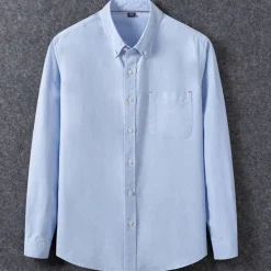 Outlet OUKU Men's Shirt Dress Shirt Button Up Shirt Solid Color Wedding Party Black White Sky Blue Dark Gray Long Sleeve Lapel Spring Fall Clothing Apparel Pocket