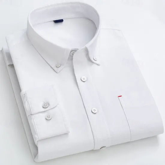 Outlet OUKU Men's Shirt Dress Shirt Button Up Shirt Solid Color Wedding Party Black White Sky Blue Dark Gray Long Sleeve Lapel Spring Fall Clothing Apparel Pocket