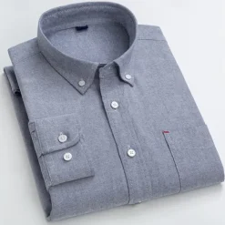 Outlet OUKU Men's Shirt Dress Shirt Button Up Shirt Solid Color Wedding Party Black White Sky Blue Dark Gray Long Sleeve Lapel Spring Fall Clothing Apparel Pocket