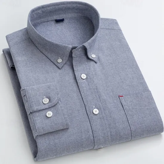 Outlet OUKU Men's Shirt Dress Shirt Button Up Shirt Solid Color Wedding Party Black White Sky Blue Dark Gray Long Sleeve Lapel Spring Fall Clothing Apparel Pocket