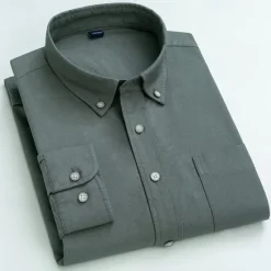Outlet OUKU Men's Shirt Dress Shirt Button Up Shirt Solid Color Wedding Party Black White Sky Blue Dark Gray Long Sleeve Lapel Spring Fall Clothing Apparel Pocket