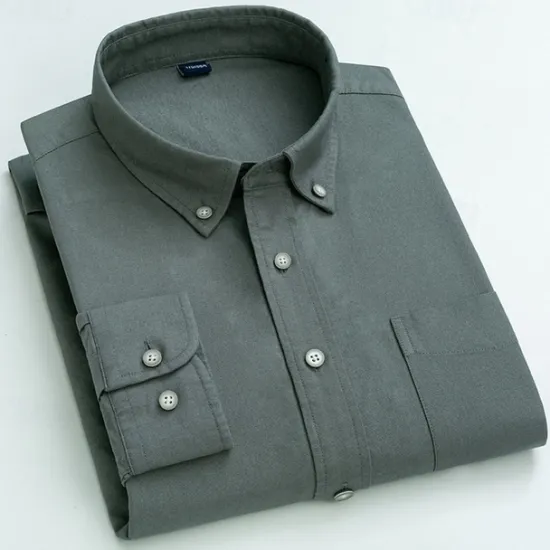 Outlet OUKU Men's Shirt Dress Shirt Button Up Shirt Solid Color Wedding Party Black White Sky Blue Dark Gray Long Sleeve Lapel Spring Fall Clothing Apparel Pocket