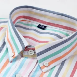 New OUKU Men's Shirt Dress Shirt Button Up Shirt Stripes Wedding Party Blue Green Light Sky Blue Short Sleeve Lapel Summer Spring Clothing Apparel Pocket