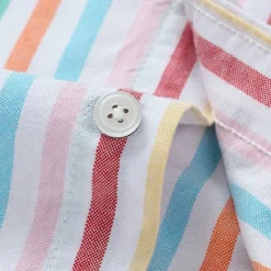 New OUKU Men's Shirt Dress Shirt Button Up Shirt Stripes Wedding Party Blue Green Light Sky Blue Short Sleeve Lapel Summer Spring Clothing Apparel Pocket
