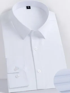 Sale OUKU Men's Shirt Dress Shirt Casual Shirt Button Up Shirt Plain Wedding Office / Career Black White Pink Dark Navy Long Sleeve Turndown Spring & Summer Clothing Apparel