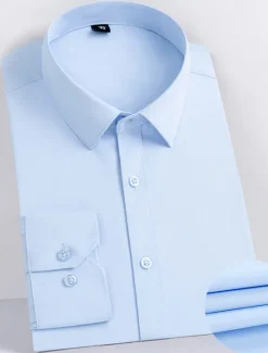 Sale OUKU Men's Shirt Dress Shirt Casual Shirt Button Up Shirt Plain Wedding Office / Career Black White Pink Dark Navy Long Sleeve Turndown Spring & Summer Clothing Apparel