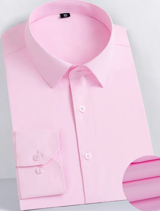 Sale OUKU Men's Shirt Dress Shirt Casual Shirt Button Up Shirt Plain Wedding Office / Career Black White Pink Dark Navy Long Sleeve Turndown Spring & Summer Clothing Apparel