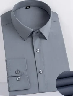 Sale OUKU Men's Shirt Dress Shirt Casual Shirt Button Up Shirt Plain Wedding Office / Career Black White Pink Dark Navy Long Sleeve Turndown Spring & Summer Clothing Apparel