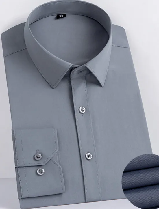 Sale OUKU Men's Shirt Dress Shirt Casual Shirt Button Up Shirt Plain Wedding Office / Career Black White Pink Dark Navy Long Sleeve Turndown Spring & Summer Clothing Apparel
