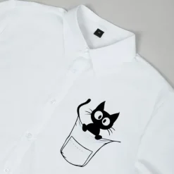 OUKU Men's Shirt Dress Shirt Cat Street Wear to work Long Sleeve Turndown Spring & Summer Clothing Apparel Print White