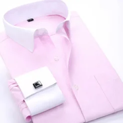 Clearance OUKU Men's Shirt Dress Shirt French Cuff Shirt Blue Yellow Pink Purple Long Sleeve Collar Wedding Business Smart Casual Clothing Apparel