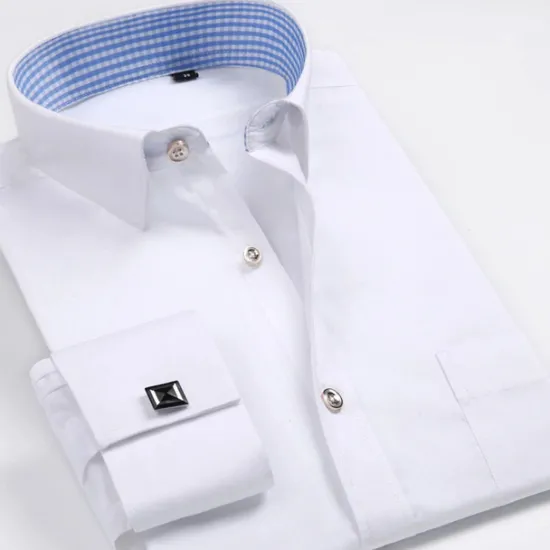 Clearance OUKU Men's Shirt Dress Shirt French Cuff Shirt Blue Yellow Pink Purple Long Sleeve Collar Wedding Business Smart Casual Clothing Apparel