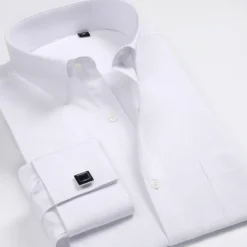 Clearance OUKU Men's Shirt Dress Shirt French Cuff Shirt Blue Yellow Pink Purple Long Sleeve Collar Wedding Business Smart Casual Clothing Apparel