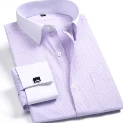 Discount OUKU Men's Shirt Dress Shirt French Cuff Shirt Plain Office & Career Wedding Party White Pink Blue Light Purple Long Sleeve Lapel Spring & Fall Clothing Apparel Front Pocket