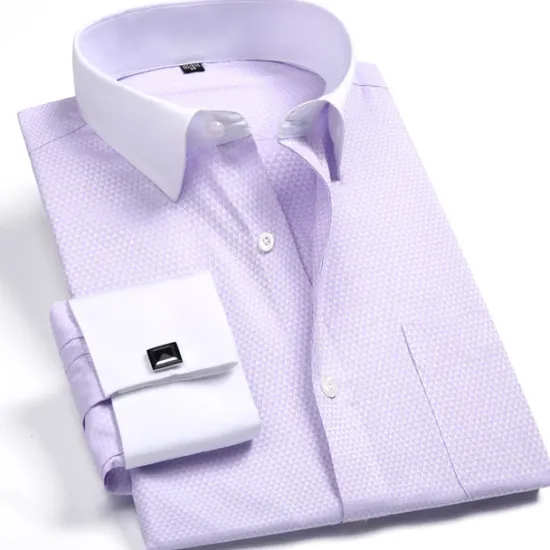 Discount OUKU Men's Shirt Dress Shirt French Cuff Shirt Plain Office & Career Wedding Party White Pink Blue Light Purple Long Sleeve Lapel Spring & Fall Clothing Apparel Front Pocket