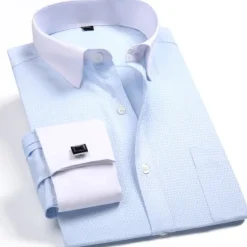 Discount OUKU Men's Shirt Dress Shirt French Cuff Shirt Plain Office & Career Wedding Party White Pink Blue Light Purple Long Sleeve Lapel Spring & Fall Clothing Apparel Front Pocket